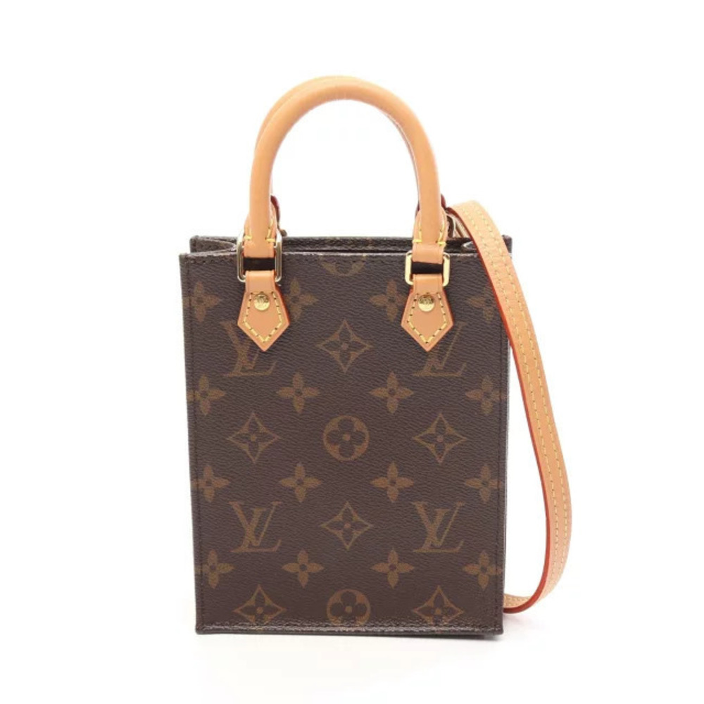 Louis Vuitton Sac Plat Handbag Canvas Leather Monogram Brown